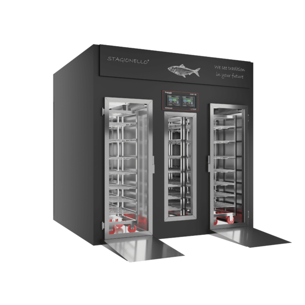 Stagionello® Fish Curing Device 300/900 Kg Walk-in Porta a vetro