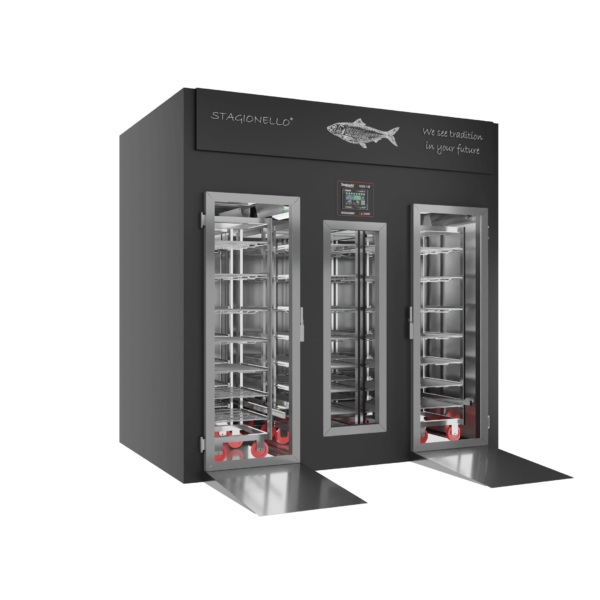 Stagionello® Fish Curing Device 800 Kg Walk-in porta a vetro